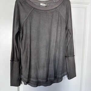 Mustard Seed Gray Ribbed Long Sleeve Top